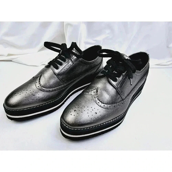 Zara Women's Size 40 (US 9.5-10) Charcoal Gray Wingtip Playform Lace Up Shoes - Picture 9 of 14